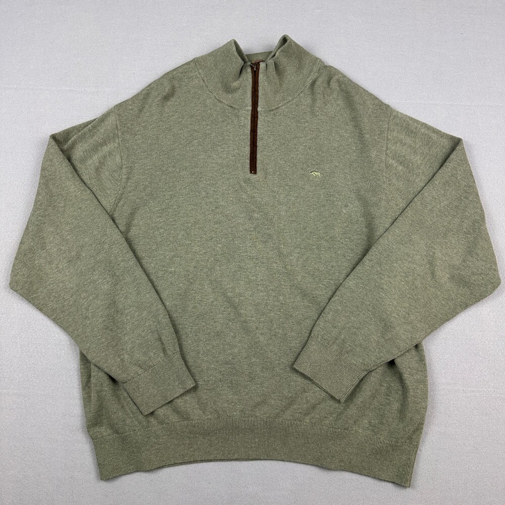 Onward Reserve Sweater Men 2XL Green Solid 1/4 Zip Pullover Knit Logo Embroidery